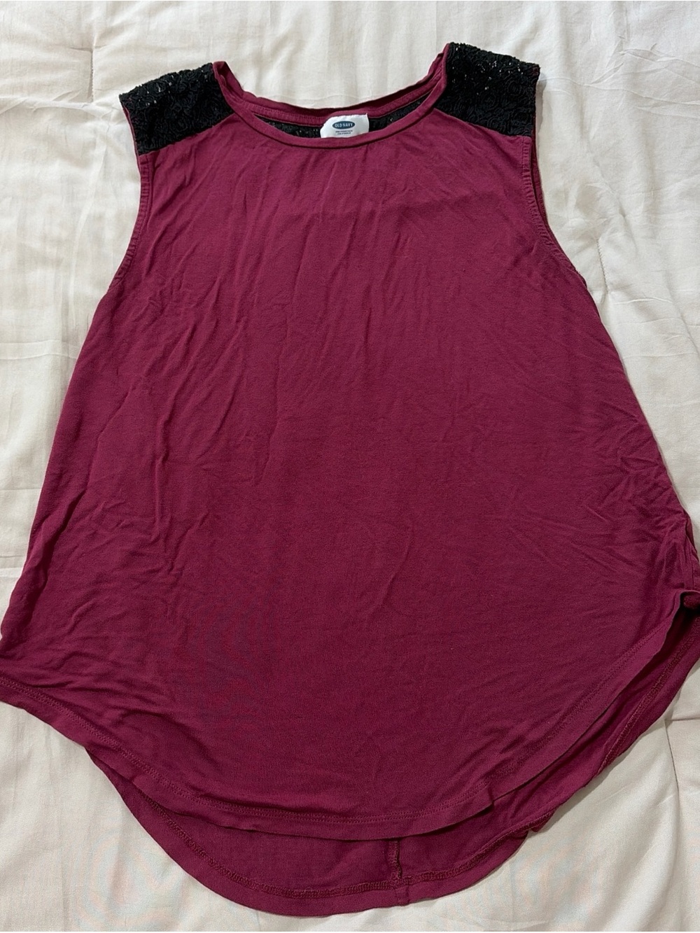Old Navy Burgundy Tank with Black Lace Shoulders - Picture 1 of 3
